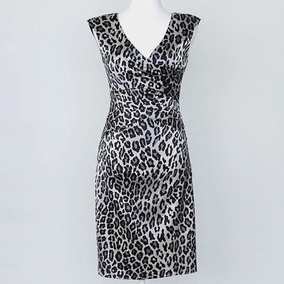 Cache Women's Leopard Animal Print Dress - Size 0 Silver/Black - Picture 1 of 12
